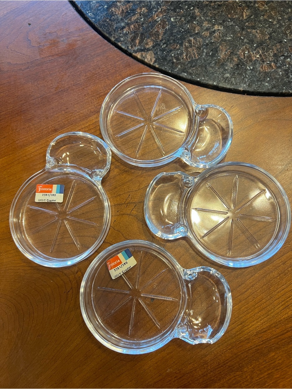 Set of 4 Vintage Fostoria Utility Coasters with Spoon Rest